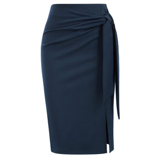 Bow-Knot Decorated Skirt High Waist Side Slit Bodycon Skirt