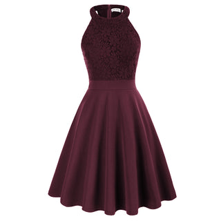 Lace Overlay Dress Cut-out Shoulder Crew Neck Defined Waist Dress