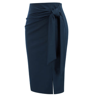 Bow-Knot Decorated Skirt High Waist Side Slit Bodycon Skirt