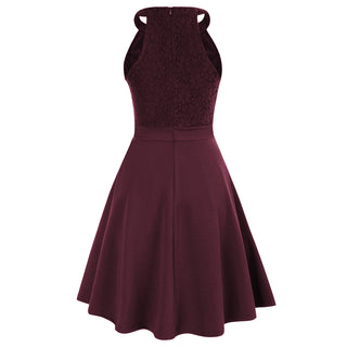Lace Overlay Dress Cut-out Shoulder Crew Neck Defined Waist Dress