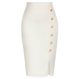 Front Slit Sweater Skirt Elastic High Waist Knitted Bodycon Work Skirt