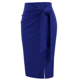 Bow-Knot Decorated Skirt High Waist Side Slit Bodycon Skirt