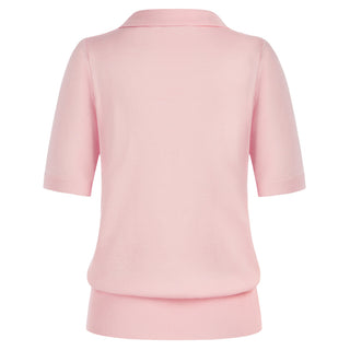 Lapel Collar Sweater Loose Fit Short Sleeve Ribbed Hem Knitted Tops