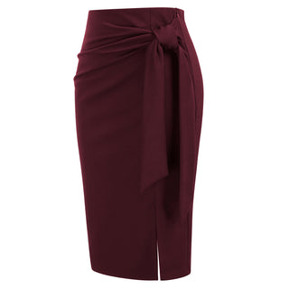 Bow-Knot Decorated Skirt High Waist Side Slit Bodycon Skirt