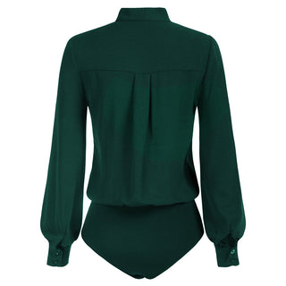 Bow-Knot Decorated Bodysuit Long Sleeve Elastic Waist Shirt