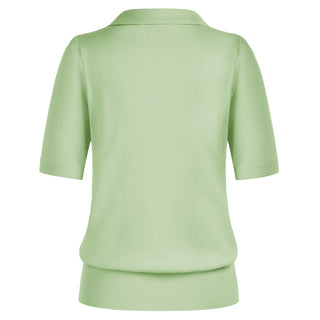 Lapel Collar Sweater Loose Fit Short Sleeve Ribbed Hem Knitted Tops