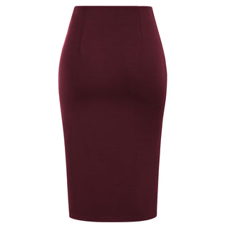 Bow-Knot Decorated Skirt High Waist Side Slit Bodycon Skirt