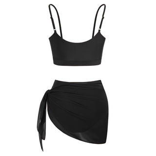 3pcs Set Swimsuit Spaghetti Strap Tops+High Waist Briefs+Chiffon Sarong