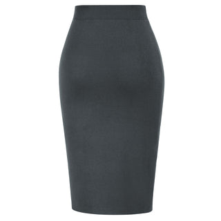 Front Slit Sweater Skirt Elastic High Waist Knitted Bodycon Work Skirt