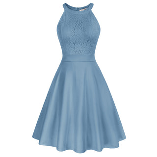 Lace Overlay Dress Cut-out Shoulder Crew Neck Defined Waist Dress