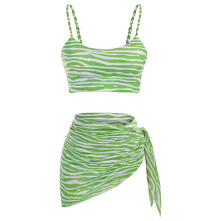 3pcs Set Swimsuit Spaghetti Strap Tops+High Waist Briefs+Chiffon Sarong