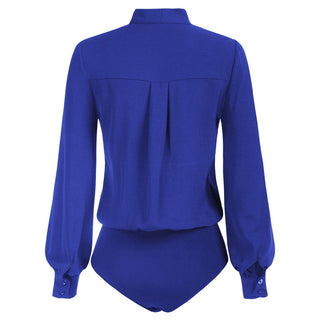 Bow-Knot Decorated Bodysuit Long Sleeve Elastic Waist Shirt