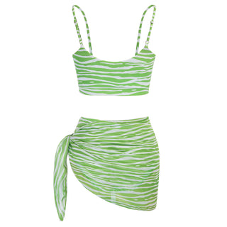 3pcs Set Swimsuit Spaghetti Strap Tops+High Waist Briefs+Chiffon Sarong