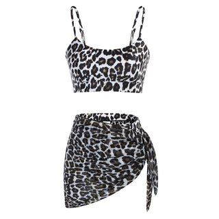 3pcs Set Swimsuit Spaghetti Strap Tops+High Waist Briefs+Chiffon Sarong