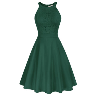 Lace Overlay Dress Cut-out Shoulder Crew Neck Defined Waist Dress