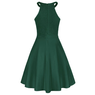 Lace Overlay Dress Cut-out Shoulder Crew Neck Defined Waist Dress