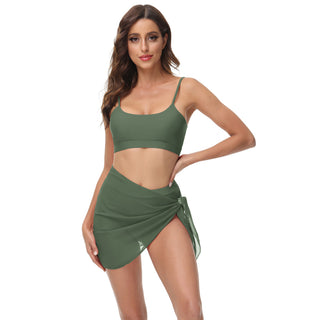 3pcs Set Swimsuit Spaghetti Strap Tops+High Waist Briefs+Chiffon Sarong
