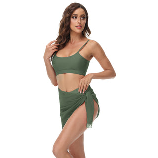 3pcs Set Swimsuit Spaghetti Strap Tops+High Waist Briefs+Chiffon Sarong