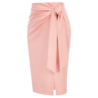 Bow-Knot Decorated Skirt High Waist Side Slit Bodycon Skirt