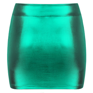 Shiny Metallic Bodycon Bandage Pencil Skirt Mini Skirt