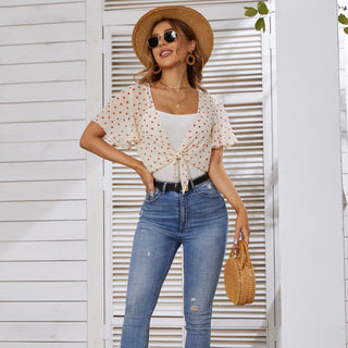 Tie Front Shrug Chiffon Short Flutter Sleeves Semi