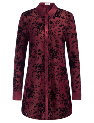 Long Sleeve Lapel Collar See-Through Mesh Fabric Cover-Up Shirt