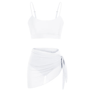 3pcs Set Swimsuit Spaghetti Strap Tops+High Waist Briefs+Chiffon Sarong
