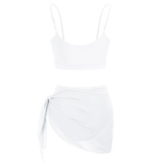 3pcs Set Swimsuit Spaghetti Strap Tops+High Waist Briefs+Chiffon Sarong