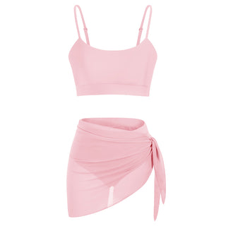 3pcs Set Swimsuit Spaghetti Strap Tops+High Waist Briefs+Chiffon Sarong