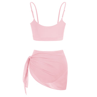3pcs Set Swimsuit Spaghetti Strap Tops+High Waist Briefs+Chiffon Sarong