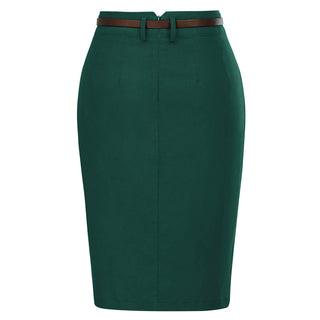 Solid Color Slim Belt Bodycon Pencil SkirtKnee Length Skirt