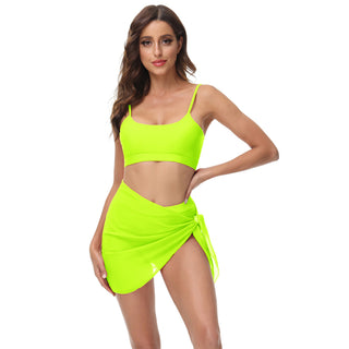 3pcs Set Swimsuit Spaghetti Strap Tops+High Waist Briefs+Chiffon Sarong