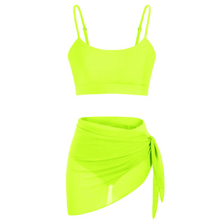 3pcs Set Swimsuit Spaghetti Strap Tops+High Waist Briefs+Chiffon Sarong