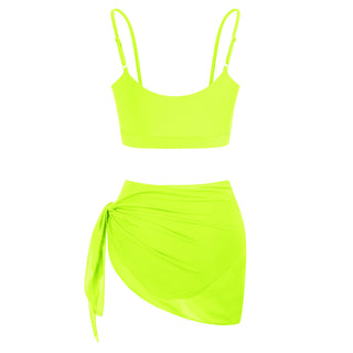 3pcs Set Swimsuit Spaghetti Strap Tops+High Waist Briefs+Chiffon Sarong