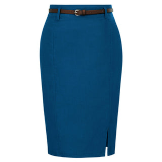 Solid Color Slim Belt Bodycon Pencil SkirtKnee Length Skirt