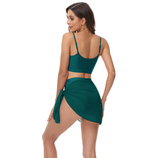 3pcs Set Swimsuit Spaghetti Strap Tops+High Waist Briefs+Chiffon Sarong