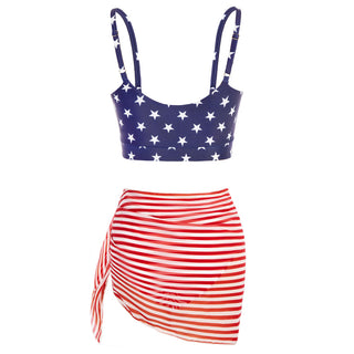 3pcs Set Swimsuit Spaghetti Strap Tops+High Waist Briefs+Chiffon Sarong