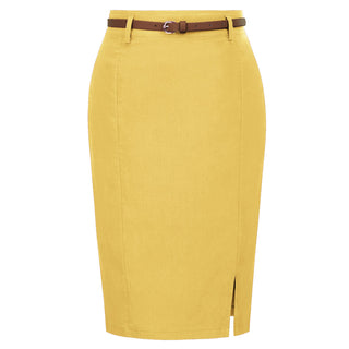 Solid Color Slim Belt Bodycon Pencil SkirtKnee Length Skirt