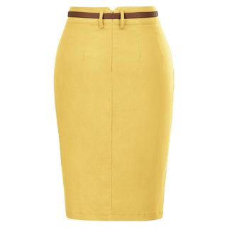 Solid Color Slim Belt Bodycon Pencil SkirtKnee Length Skirt