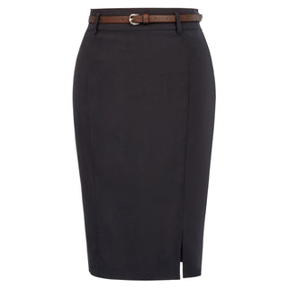 Solid Color Slim Belt Bodycon Pencil SkirtKnee Length Skirt