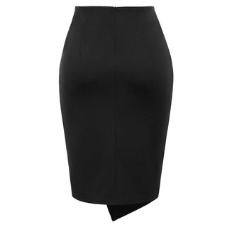 Solid Color Asymmetrical Wrap Front Stretchy Bodycon Pencil Skirt