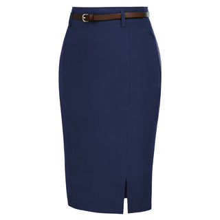 Solid Color Slim Belt Bodycon Pencil SkirtKnee Length Skirt