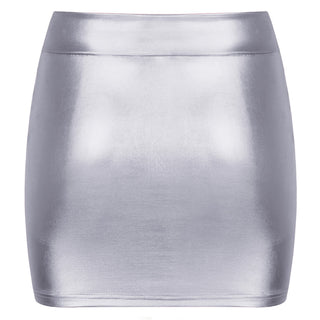 Shiny Metallic Bodycon Bandage Pencil Skirt Mini Skirt