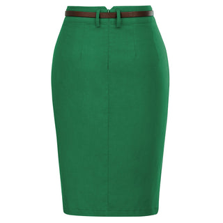 Solid Color Slim Belt Bodycon Pencil SkirtKnee Length Skirt