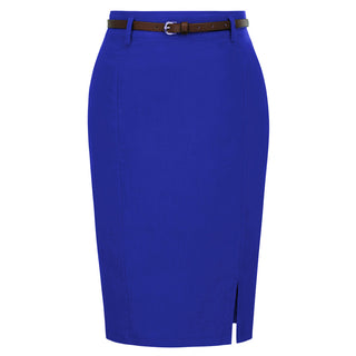 Solid Color Slim Belt Bodycon Pencil SkirtKnee Length Skirt