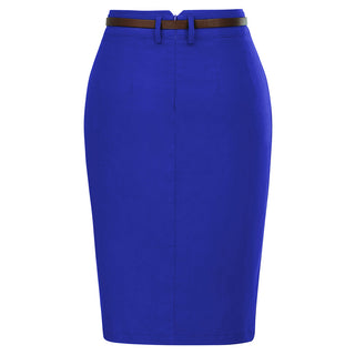 Solid Color Slim Belt Bodycon Pencil SkirtKnee Length Skirt