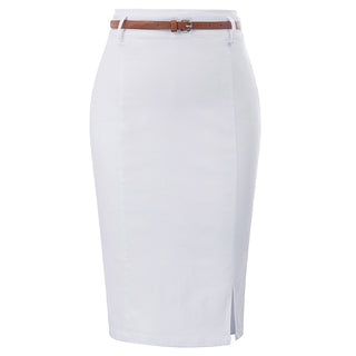 Solid Color Slim Belt Bodycon Pencil SkirtKnee Length Skirt