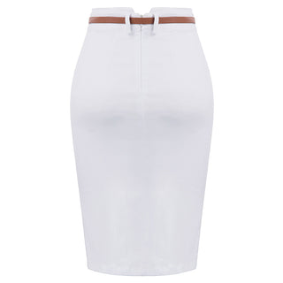 Solid Color Slim Belt Bodycon Pencil SkirtKnee Length Skirt