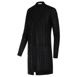 Hollowed-out Cardigan Sweater Long Sleeve Open Front Mid-Thigh Knitwear