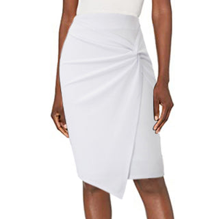 Solid Color Asymmetrical Wrap Front Stretchy Bodycon Pencil Skirt